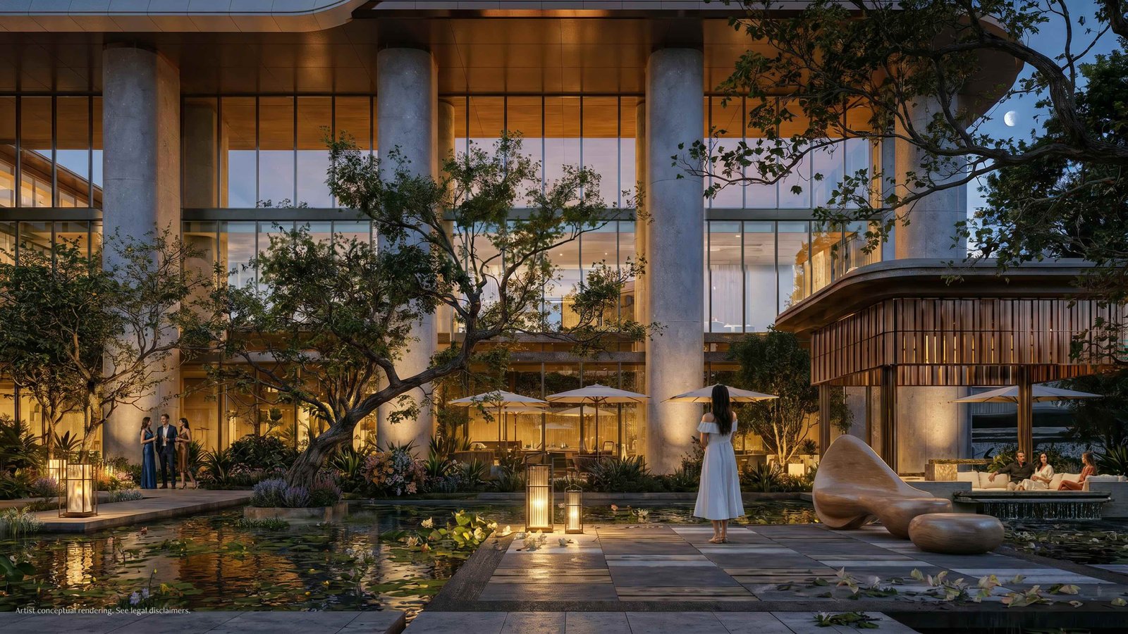 Anantara Residences Miami — garden courtyard at night
