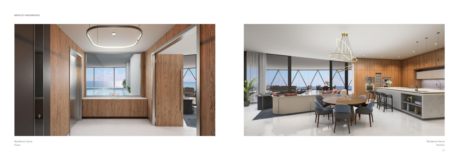 Bentley Residences Azure foyer and kitchen rendering