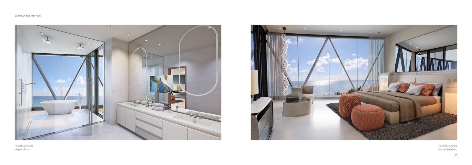 Bentley Residences Azure master bath and bedroom rendering
