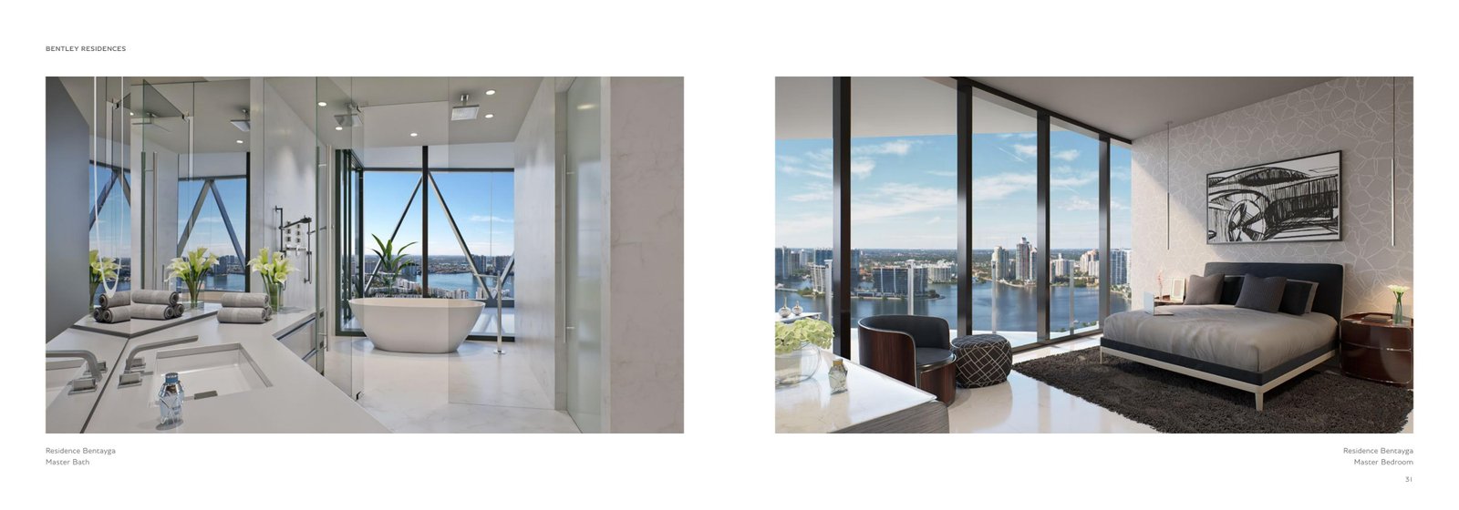 Bentley Residences Bentayga master bath and bedroom rendering