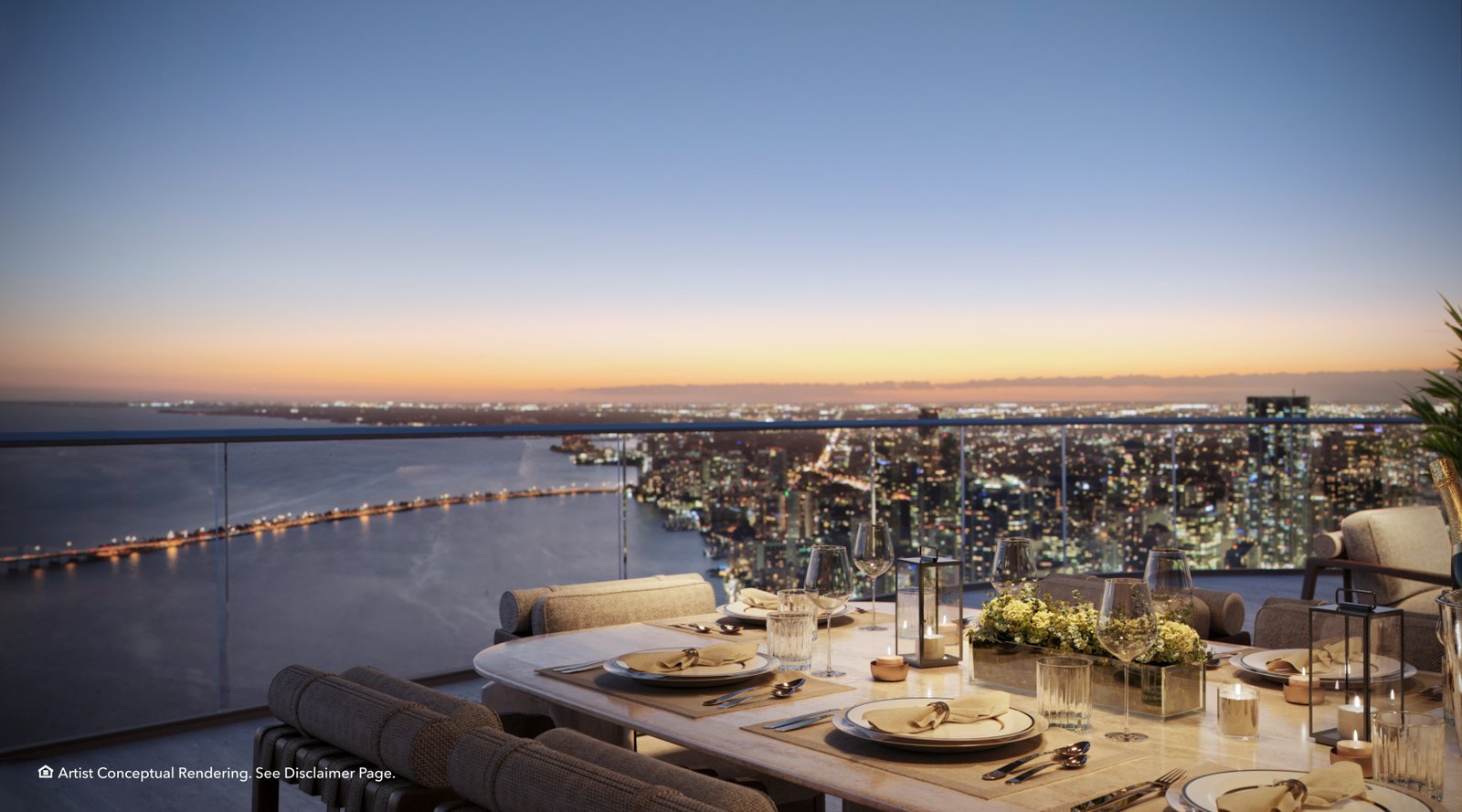 South Tower terrace at dusk