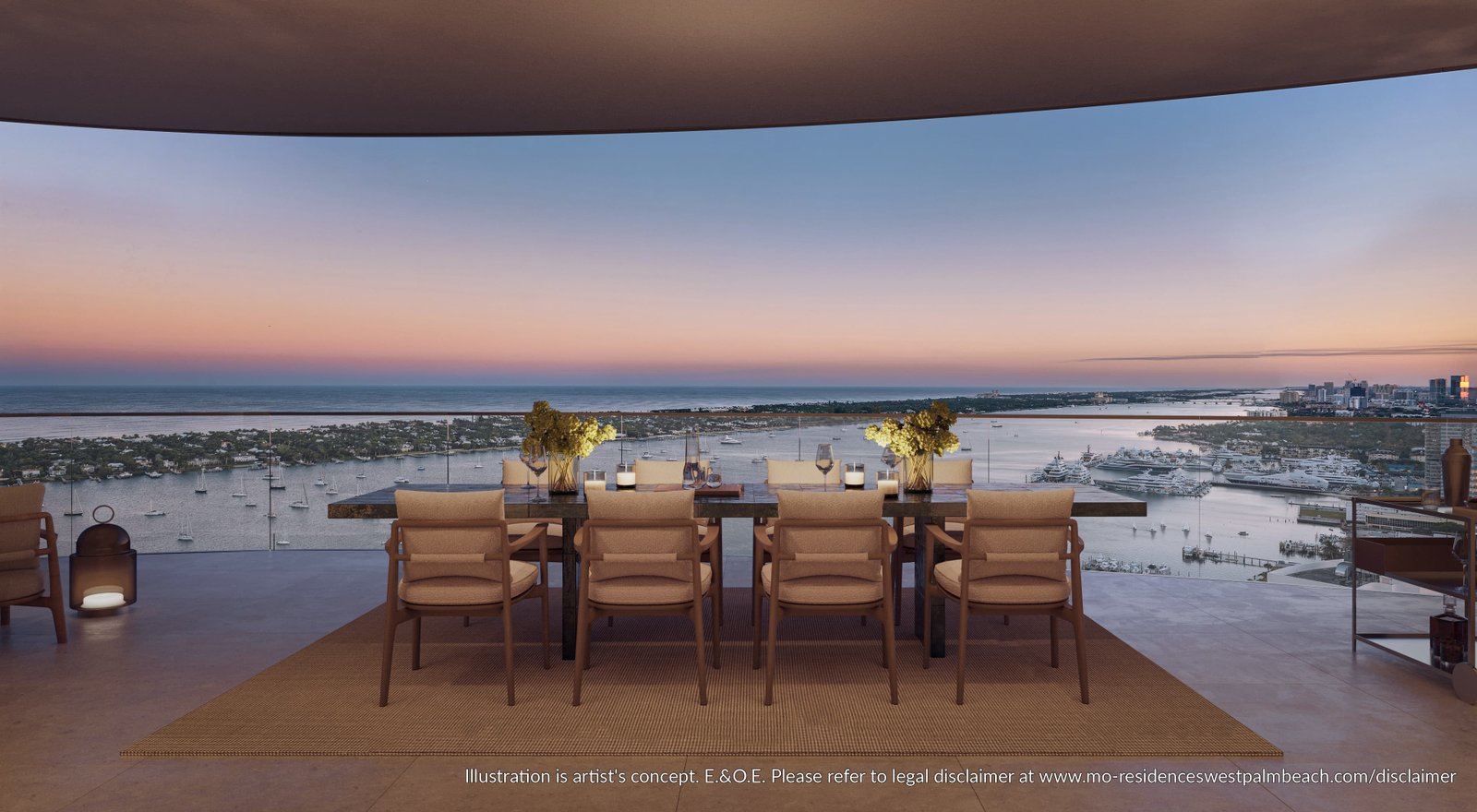 Mandarin Oriental Residences West Palm Beach — outdoor terrace dining at sunset
