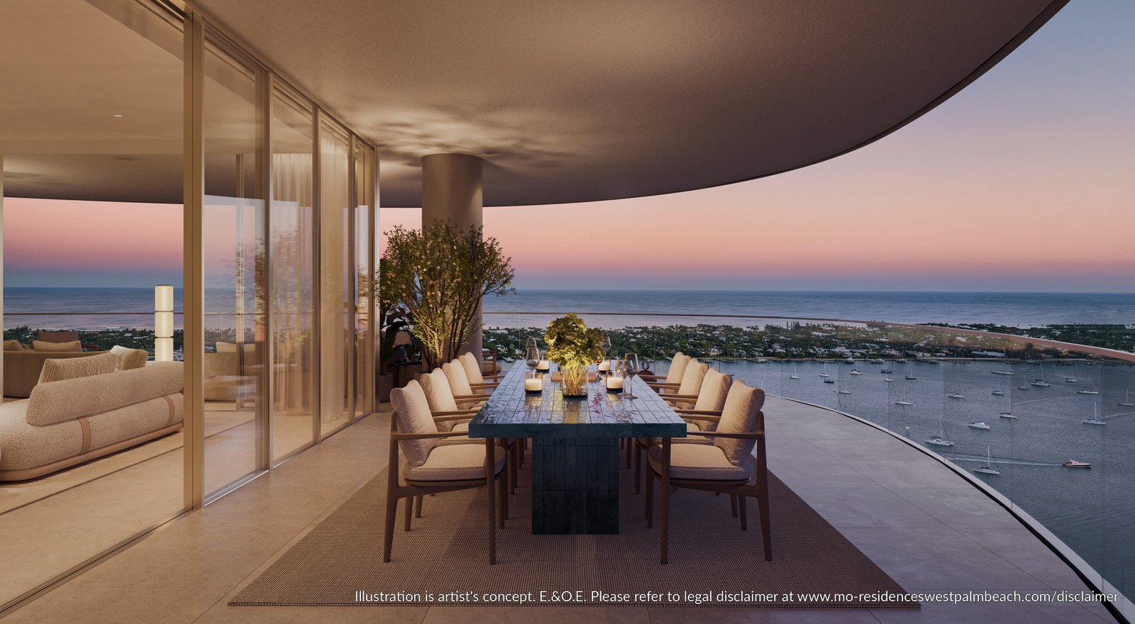Mandarin Oriental Residences West Palm Beach — outdoor terrace dining, evening