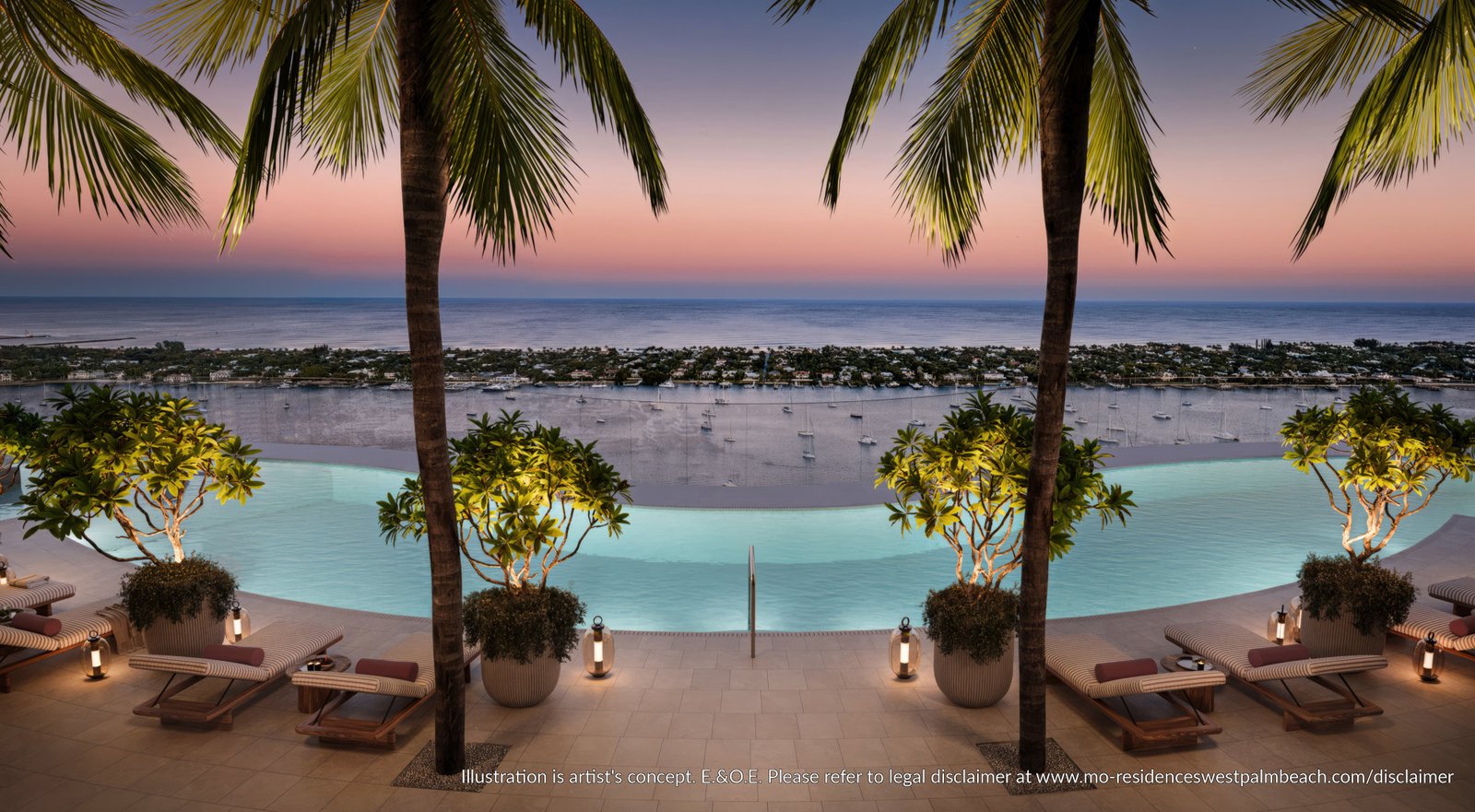 Mandarin Oriental Residences West Palm Beach — rooftop evening view of tower