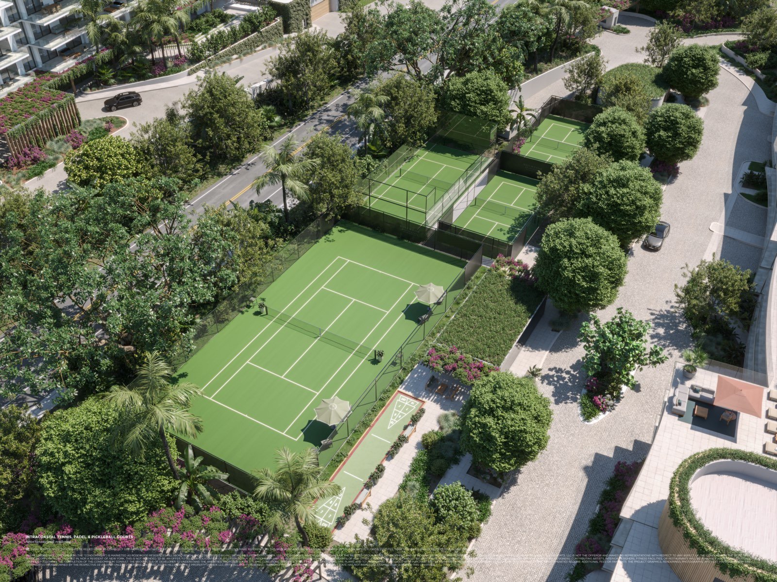 Rosewood Residences tennis pickleball padel courts aerial