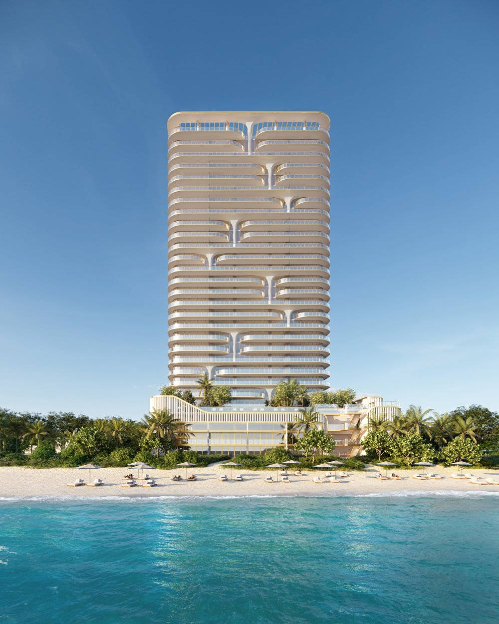Waldorf Astoria Residences Pompano Beach — oceanfront tower, evening view