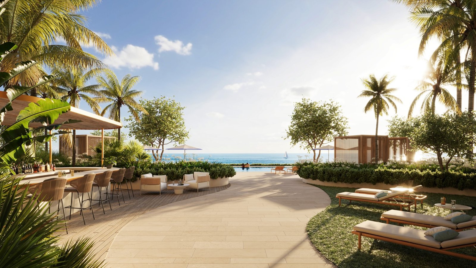 Waldorf Astoria Residences Pompano Beach — pool deck and cabanas